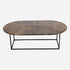 Oval marble coffee table in glossy dark Emperador brown with sleek design and polished finish.