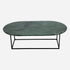 Glossy oval marble coffee table in India Green with a sleek design, featuring a polished surface and modern style.