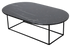 Glossy oval marble coffee table in Nero Marquina black with sleek design and polished finish, perfect for modern living rooms.