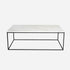 Rectangular Bianco Carrara white marble coffee table with glossy finish, showcasing elegant natural veining and modern design.