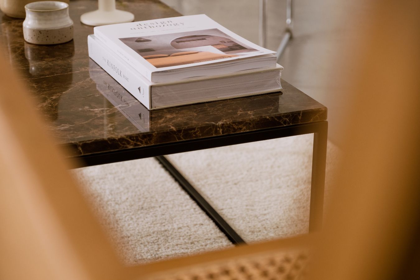 Dark Emperador brown marble rectangular coffee table with a glossy finish, featuring a sleek modern design.