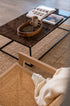 Dark Emperador brown rectangular marble coffee table with a glossy finish, ideal for modern living room decor.