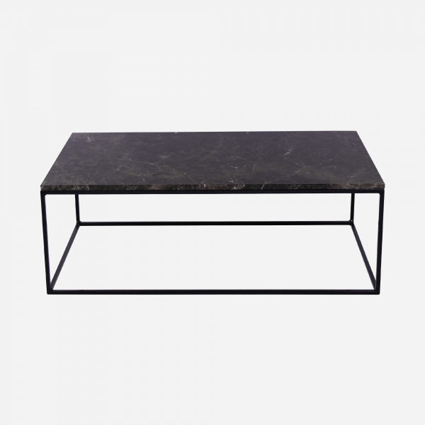 Glossy dark Emperador brown rectangular marble coffee table with sleek design, ideal for modern living rooms.