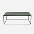 Glossy rectangular marble coffee table in India Green with a sleek modern design, featuring a polished surface and sturdy base.