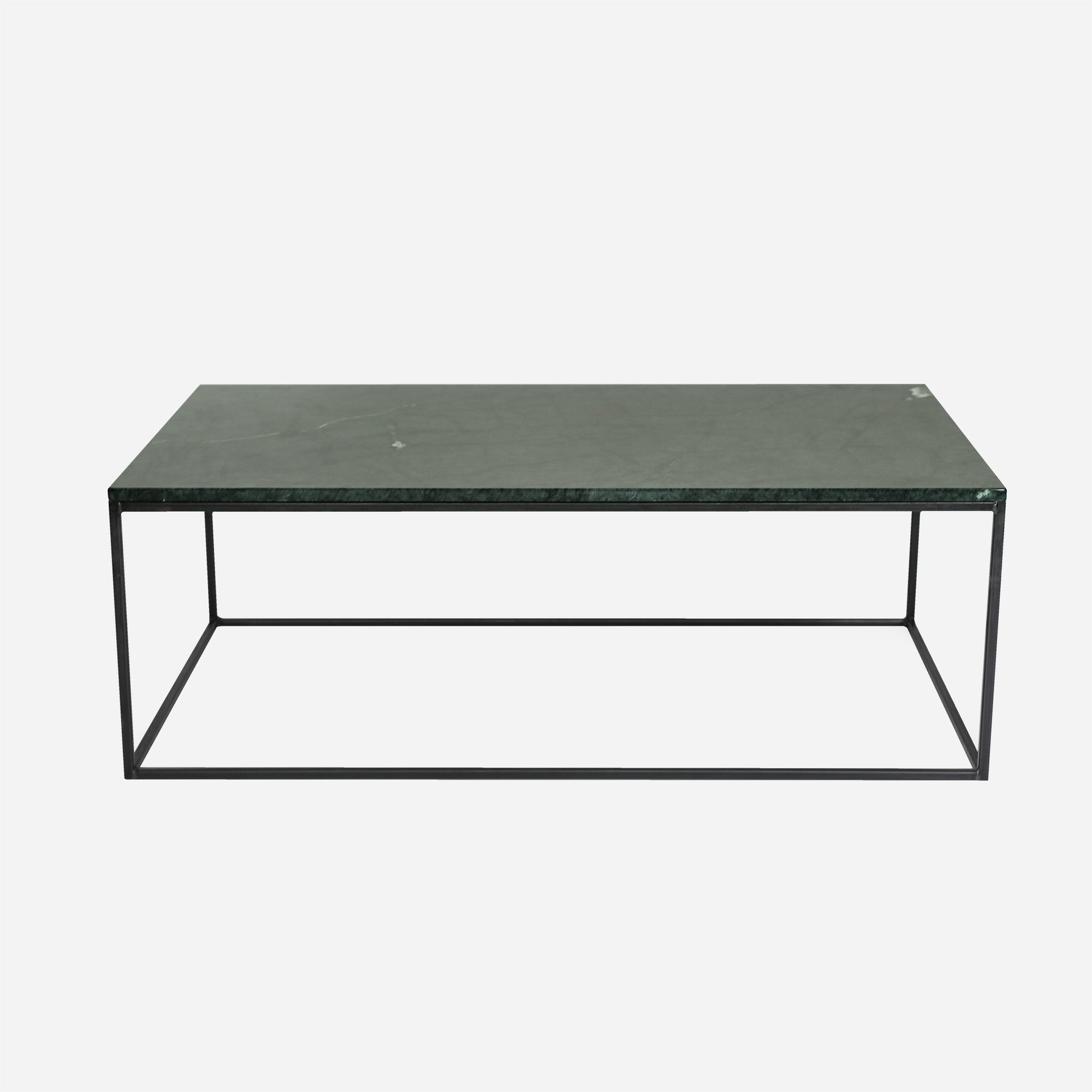 Glossy rectangular marble coffee table in India Green with a sleek modern design, featuring a polished surface and sturdy base.