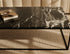 Glossy rectangular marble coffee table in Nero Marquina black with sleek modern design, ideal for contemporary living rooms.