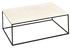 Rectangular marble coffee table with travertine surface, natural stone texture, and modern design for living room decor.