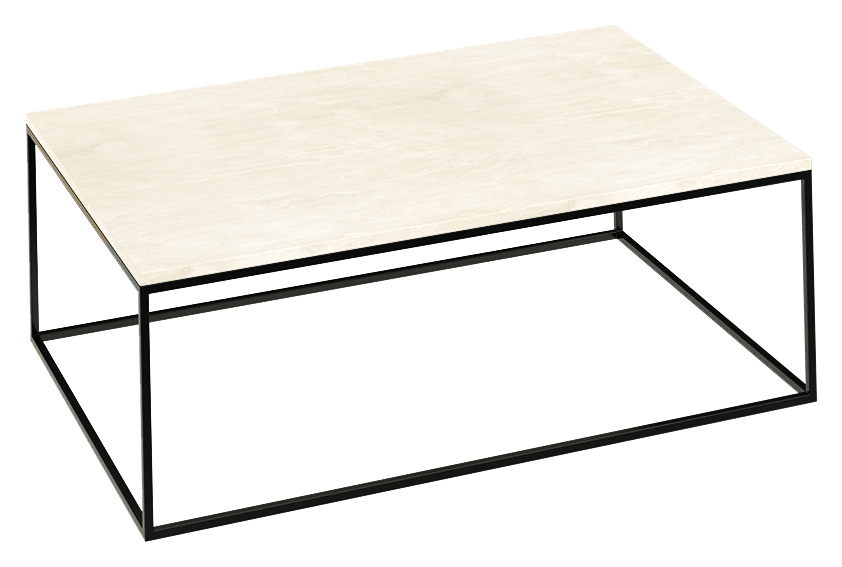 Rectangular marble coffee table with travertine surface, natural stone texture, and modern design for living room decor.