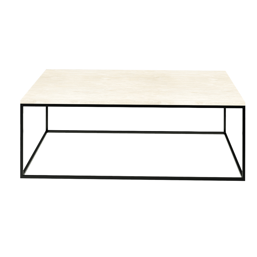 Rectangular marble coffee table with travertine surface and wooden legs, modern design, natural stone finish.
