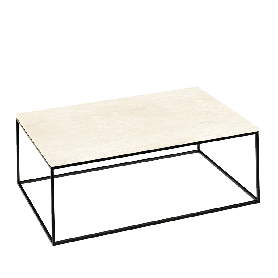 Rectangular marble coffee table with travertine surface and wooden legs, modern design, from My Store.