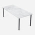 Rectangular Bianco Carrara white marble dining table with four legs, glossy finish, ideal for modern dining rooms.