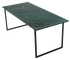 Light-stained India Green marble rectangular dining table with U-frame base, size 140x80 cm, glossy finish and elegant design.