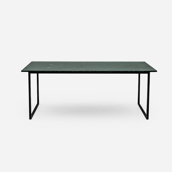 Rectangular India Green marble dining table with glossy finish and U-frame design, measuring 140x80 cm, from My Store.