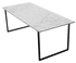 Glossy rectangular marble dining table with Bianco Carrara white top and U-shaped frame, ideal for modern dining spaces.
