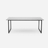 Rectangular marble dining table with glossy Bianco Carrara white surface and U-shaped frame, ideal for modern dining rooms.