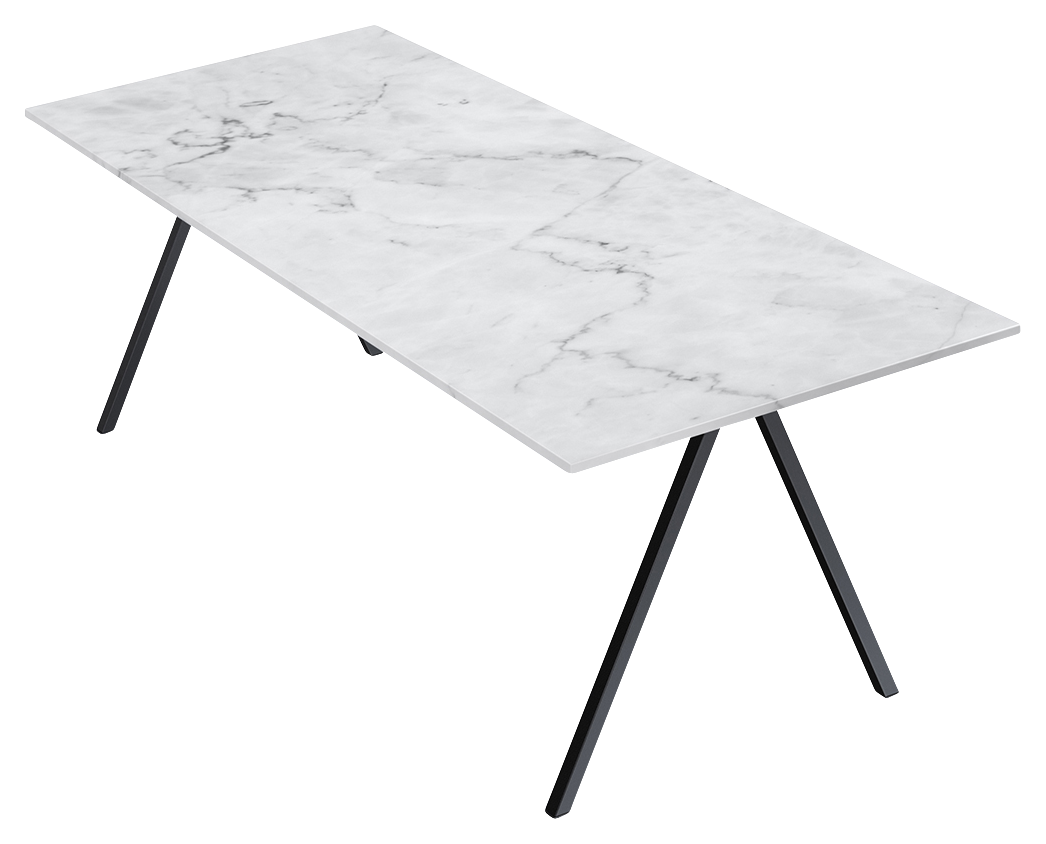 Glossy rectangular marble dining table in Bianco Carrara White with V-frame base, 140x80 cm, by My Store