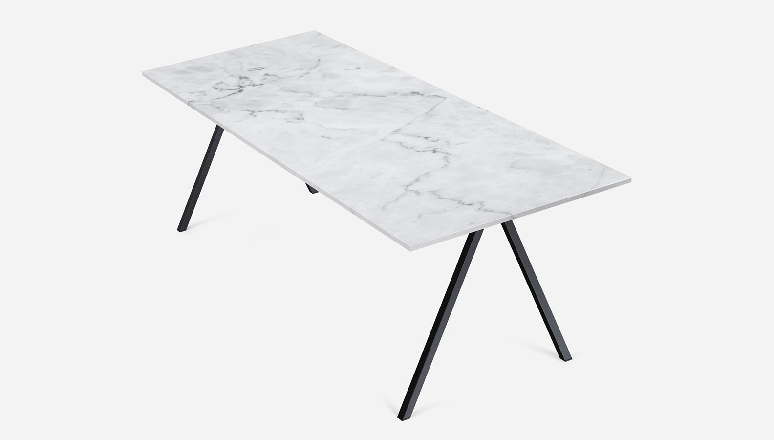 Rectangular Bianco Carrara white marble dining table with V-frame base, glossy finish, 140x80 cm, by My Store.