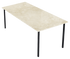Rectangular Crema Marfil beige marble dining table with four legs, glossy finish, natural stone surface, and modern design.