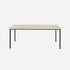 Rectangular Crema Marfil beige marble dining table with four legs, glossy finish, ideal for modern dining rooms.