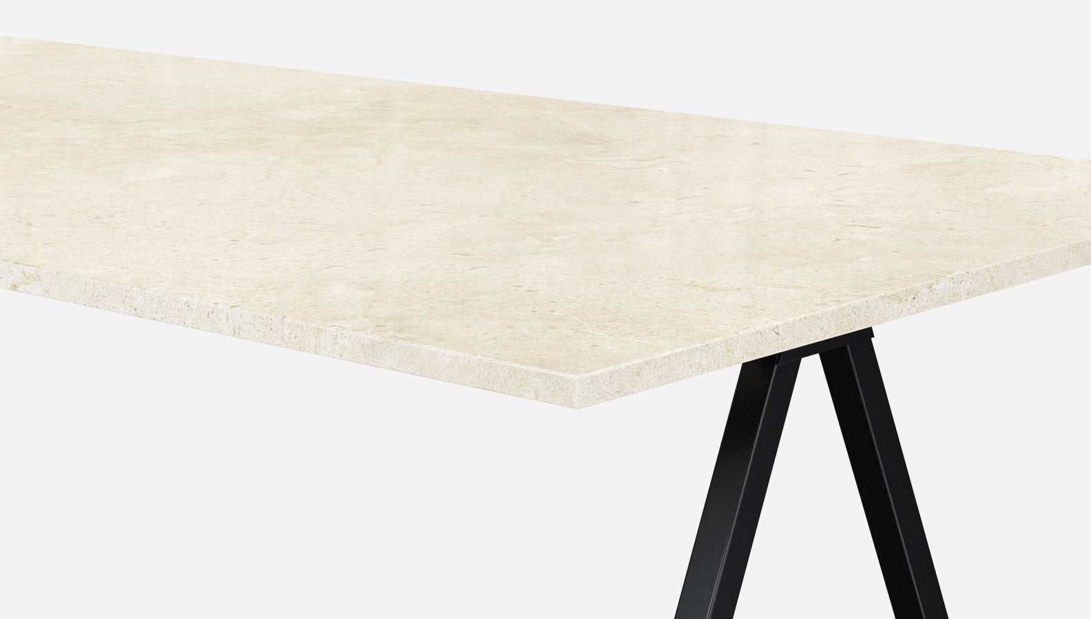 Rectangular Crema Marfil beige marble dining table with V-frame design, glossy finish, manufactured by My Store.