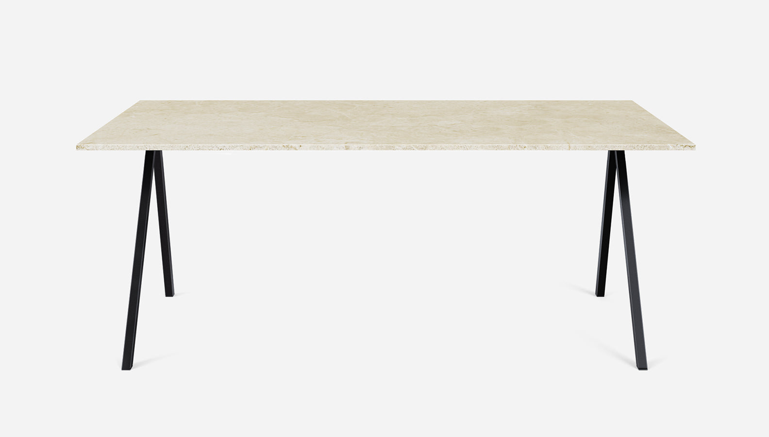 Rectangular Crema Marfil beige marble dining table with V-frame legs, glossy finish, 140x80 cm, from My Store.