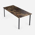 Rectangular marble dining table with dark Emperador brown finish and four legs, glossy surface for modern dining room decor