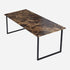 Rectangular marble dining table with dark Emperador brown marble top and U-frame base, glossy finish, ideal for modern dining rooms.