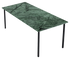 Rectangular India Green marble dining table with four legs, glossy finish, ideal for modern dining spaces.