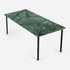 Rectangular India Green marble dining table with glossy finish and four-legged design, ideal for modern dining rooms.