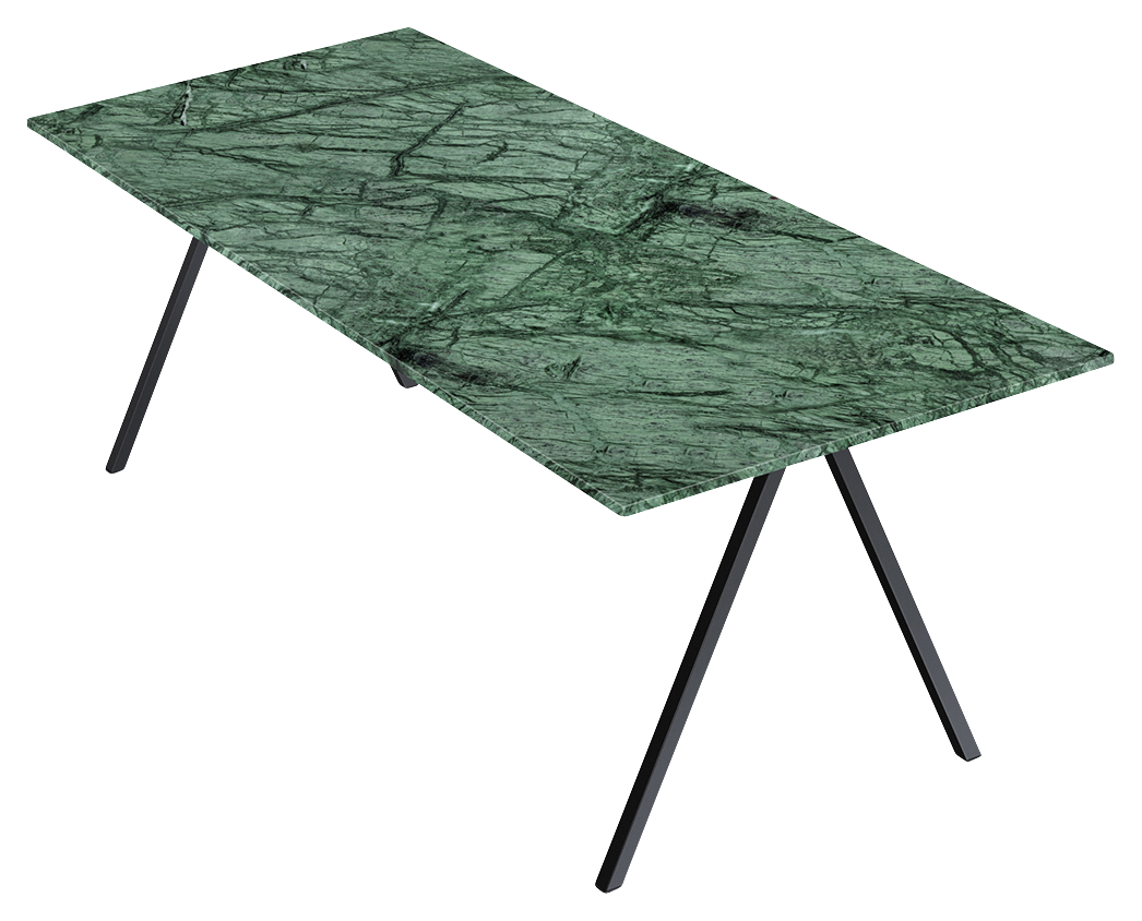 Glossy rectangular marble dining table in India Green with V-frame base, 140x80 cm, by My Store.