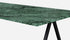 Green marble rectangular dining table with V-frame base, glossy finish, 140x80 cm, ideal for modern dining spaces.
