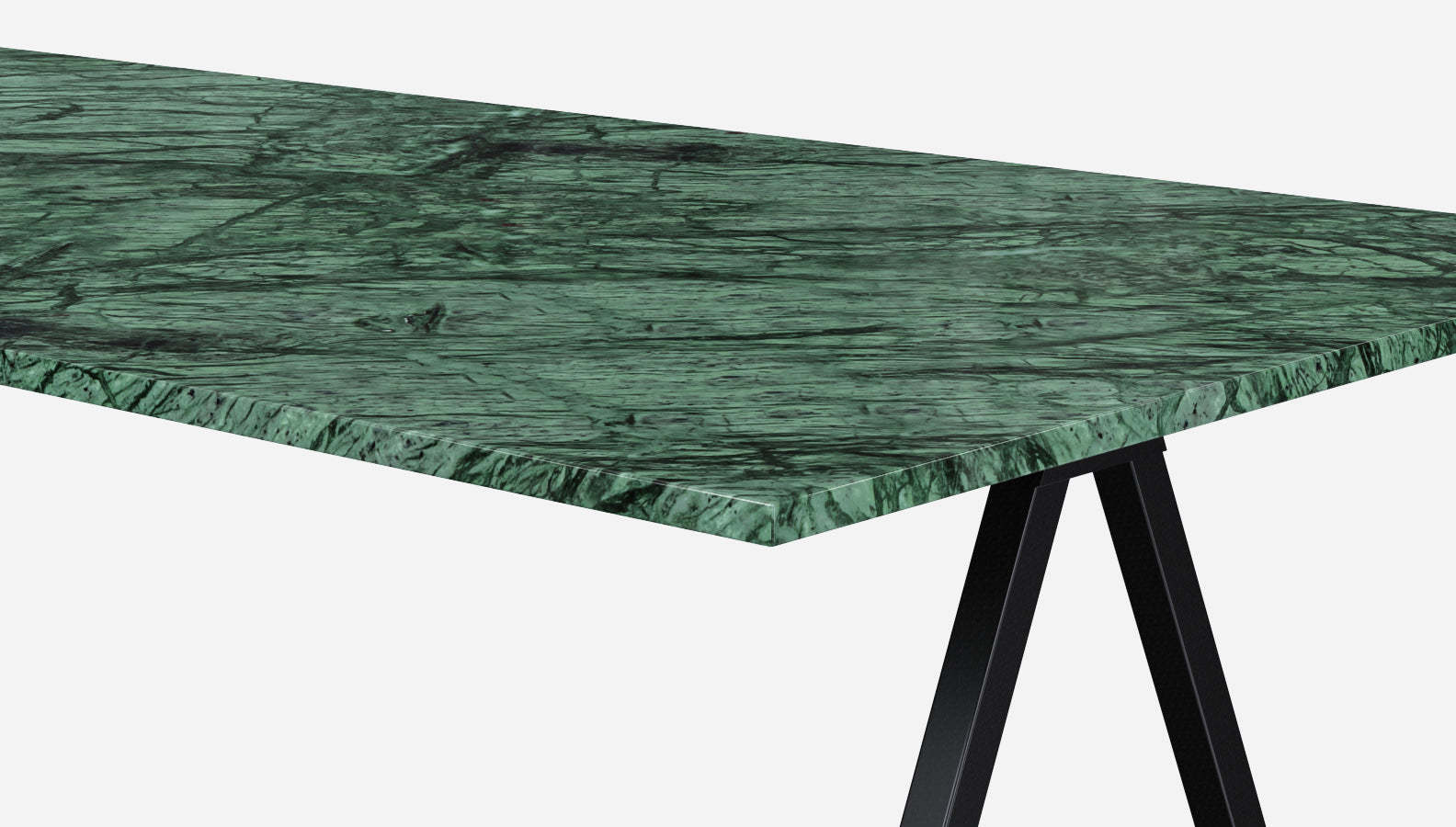 Green marble rectangular dining table with V-frame base, glossy finish, 140x80 cm, ideal for modern dining spaces.