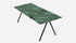 Rectangular India Green marble dining table with V-frame legs, glossy finish, 140x80 cm, modern and elegant for dining room.
