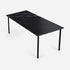 Rectangular Nero Marquina black marble dining table with four legs, glossy finish, and modern design.