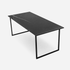 Rectangular Nero Marquina black marble dining table with glossy finish and U-shaped black metal frame, ideal for modern dining spaces.