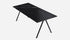 Rectangular Nero Marquina black marble dining table with glossy finish and V-frame design for modern dining spaces.