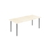 Travertine marble dining table with four legs, 140x80 cm, showcasing elegant natural stone surface and sturdy wooden legs.