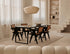 Marble dining table with travertine top and U-shaped frame, modern design, suitable for dining rooms or kitchens.