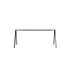 Rectangular marble dining table with travertine surface and V-frame legs, modern design for dining rooms.