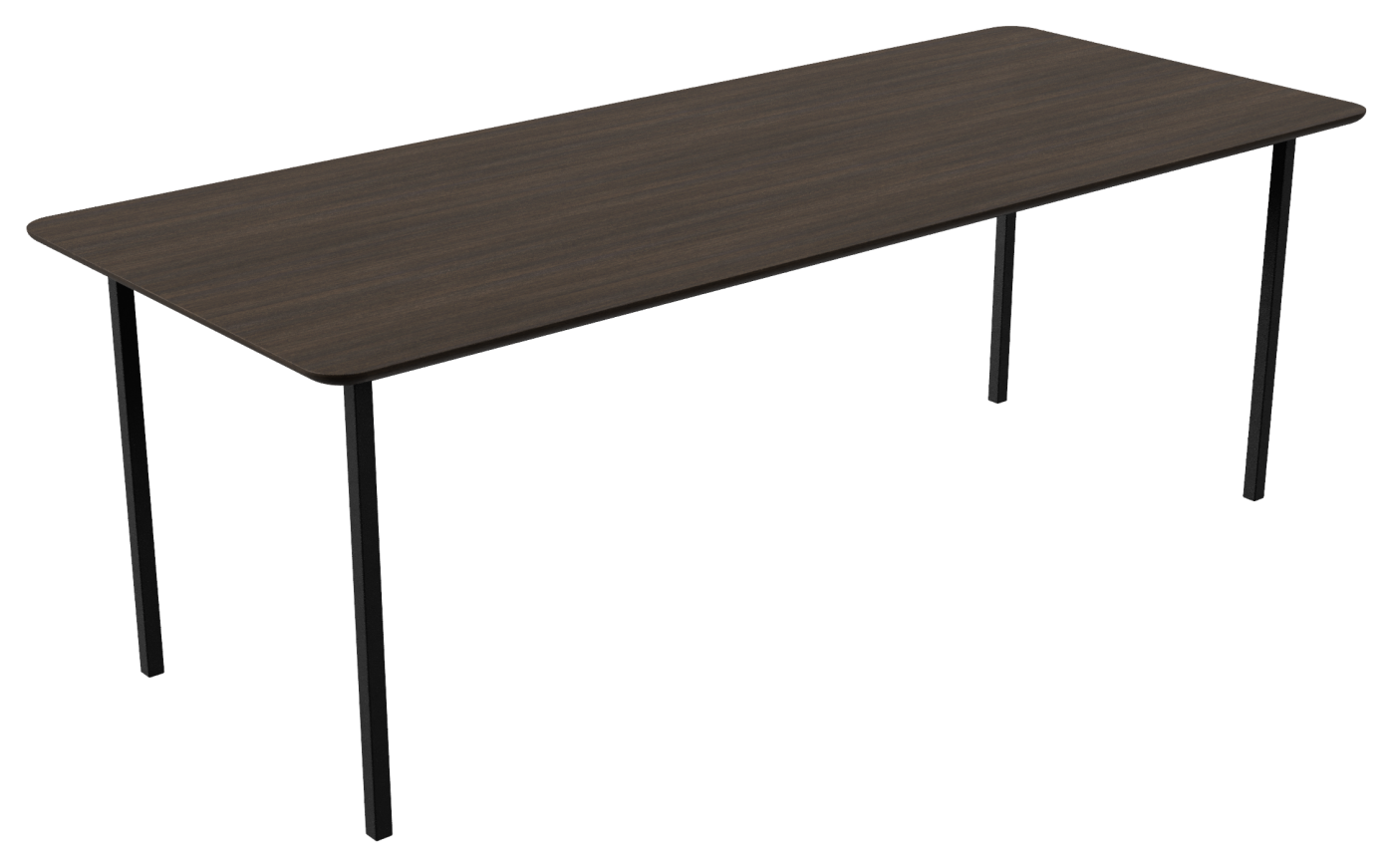 Smoked rectangular oak dining table with four-legged frame, modern design, ideal for dining rooms and contemporary decor.