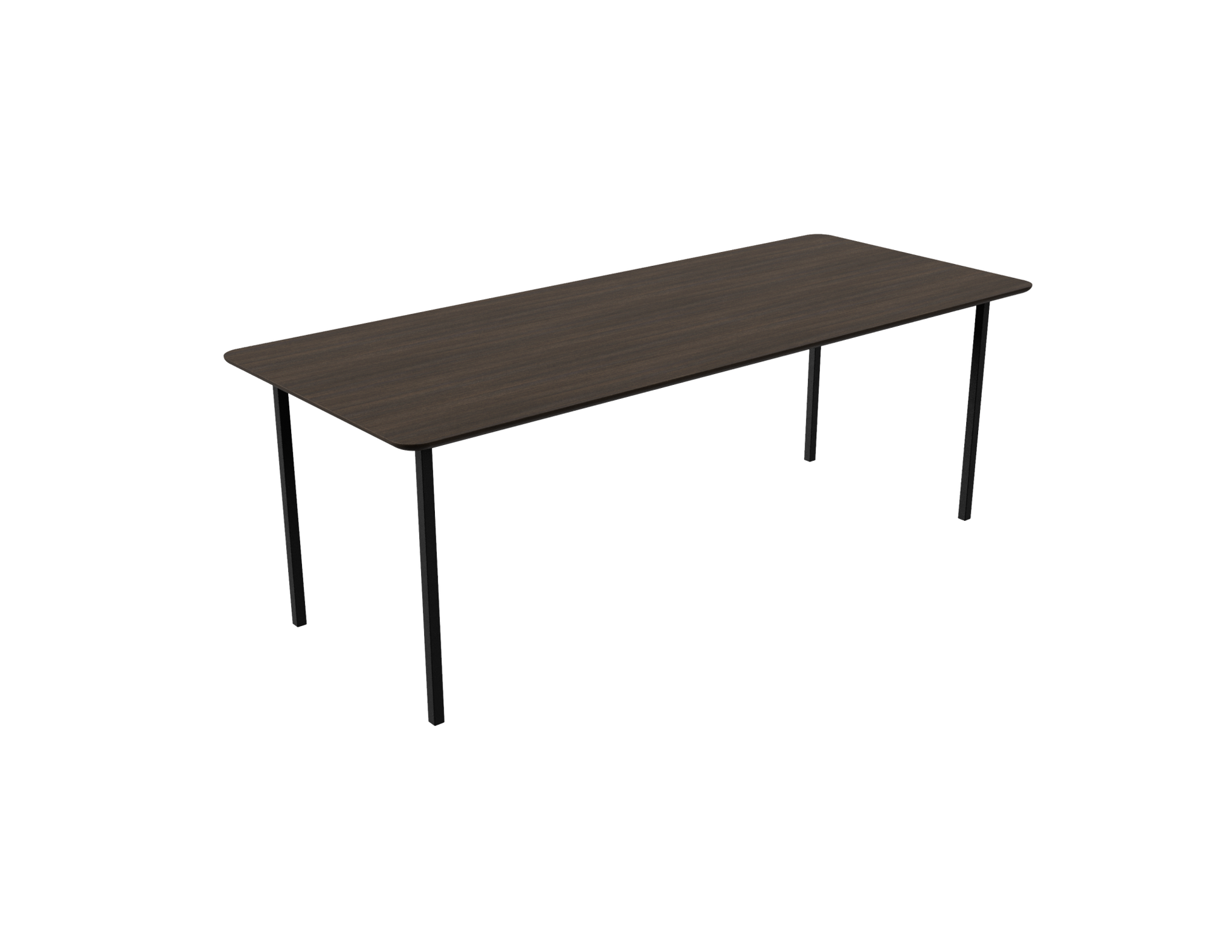 Rectangular smoked oak dining table with a 4-legged frame, showcasing a smooth wooden surface and sturdy design.