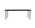 Rectangular smoked oak dining table with four-legged frame, showcasing a sleek, modern design and smooth wood surface.