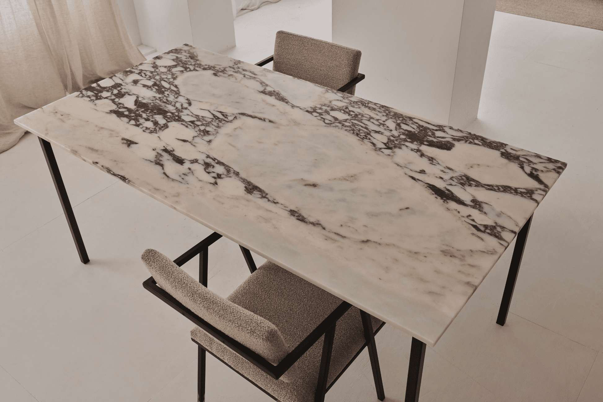 Rectangular marble dining table with glossy finish and four legs, Amarante Viola by My Store, ideal for modern dining rooms.