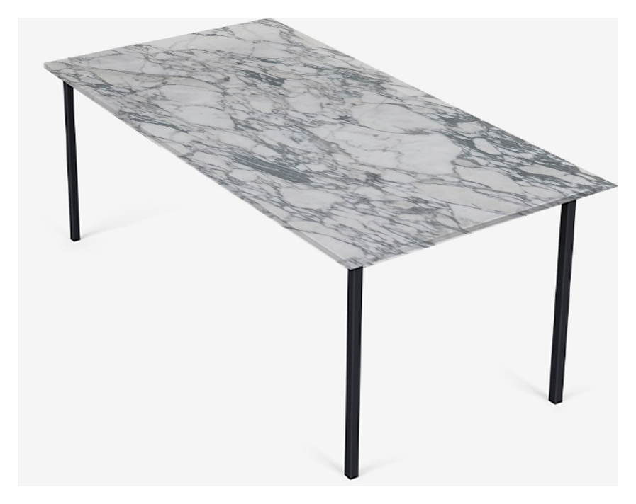 Glossy rectangular Arabescato marble dining table with four legs, perfect for modern dining spaces.