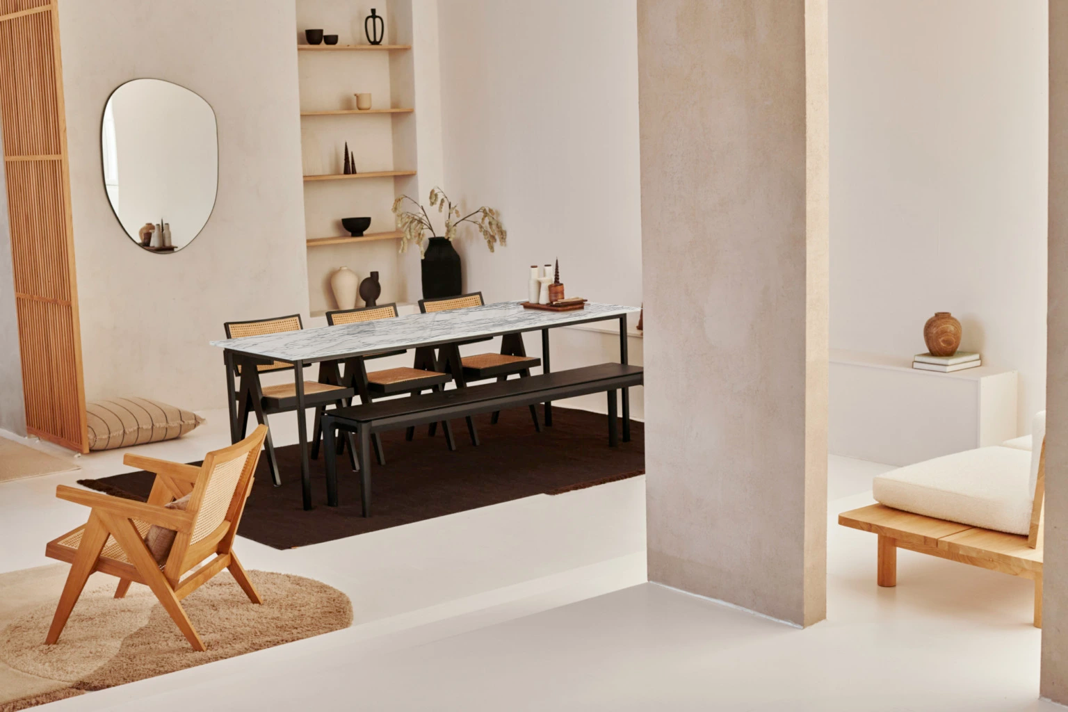Rectangular Arabescato marble dining table with four legs, glossy finish, suitable for modern dining spaces.