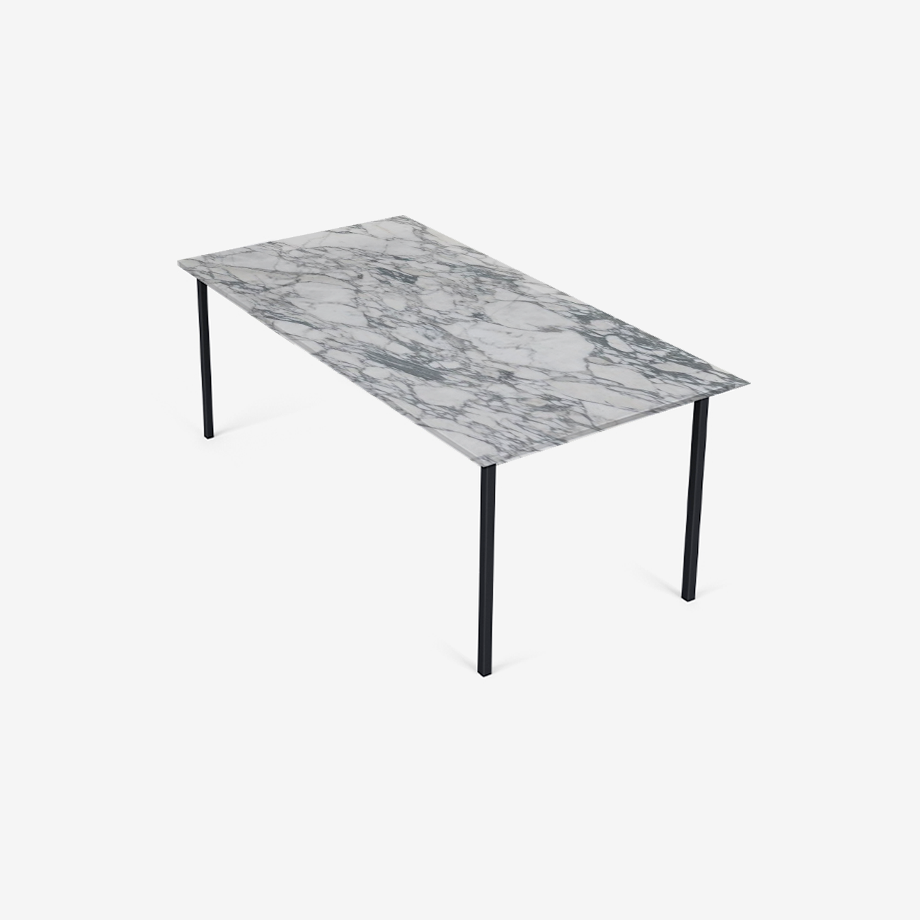 Rectangular Arabescato marble dining table with glossy finish and four legs, perfect for modern dining rooms.