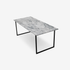 Rectangular Arabescato marble dining table with glossy finish and U-shaped metal frame, 140x90 cm.