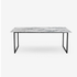 Glossy rectangular Arabescato marble dining table with U-frame base, measuring 140x90 cm, modern and elegant design.