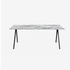 Glossy rectangular marble dining table with Arabescato pattern and V-frame legs, 140 x 90 cm, by My Store.