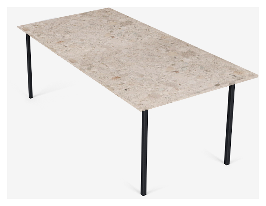 Rectangular Crema Altea marble dining table with four legs, glossy finish, ideal for modern dining rooms.